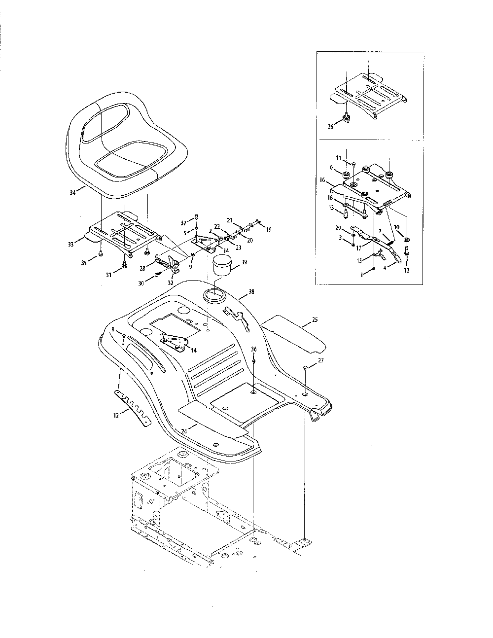 Seat/fender Diagram and Parts List for 13AX795G031  MTD Lawn Tractor