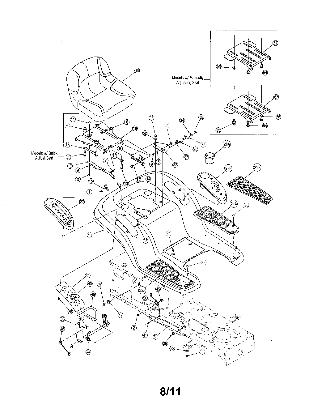 Fender/seat Diagram and Parts List for 13AX605H730  MTD Lawn Tractor