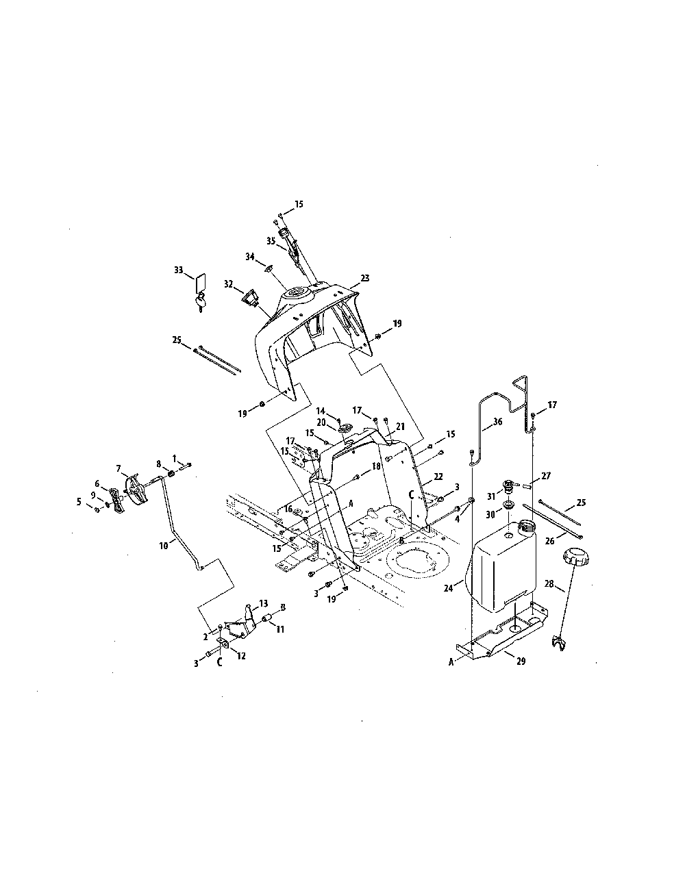 Fuel tank/upper dash panel Diagram and Parts List for 131278XS099  MTD Lawn Tractor