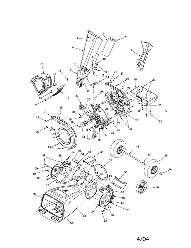 Chipper Chute/Wheels/Hopper 1 Diagram and Parts List for 464  MTD Chipper Shredder