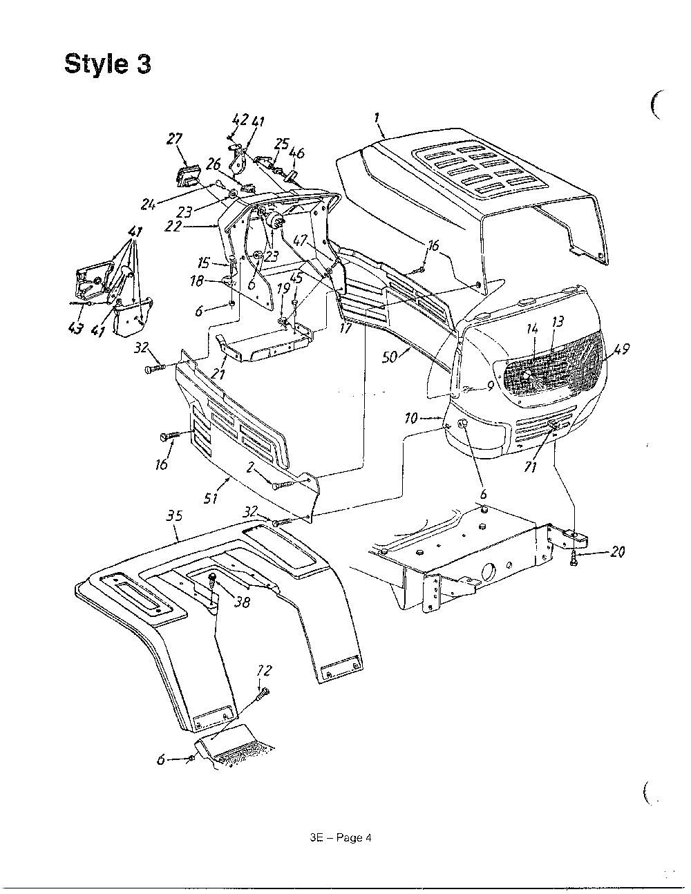 Style 3 Diagram and Parts List for 3510003  MTD Lawn Tractor