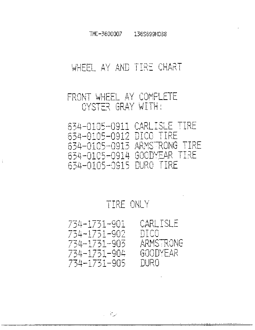 Wheel ay and tire chart Diagram and Parts List for 3600007  MTD Lawn Tractor