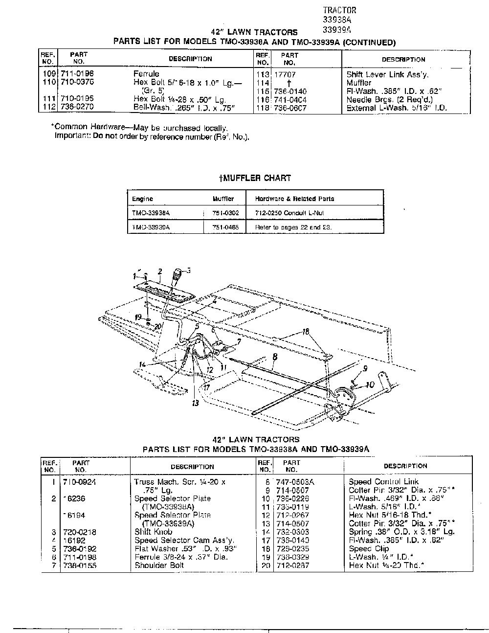42" lawn tractors Diagram and Parts List for 33939A  MTD Lawn Tractor