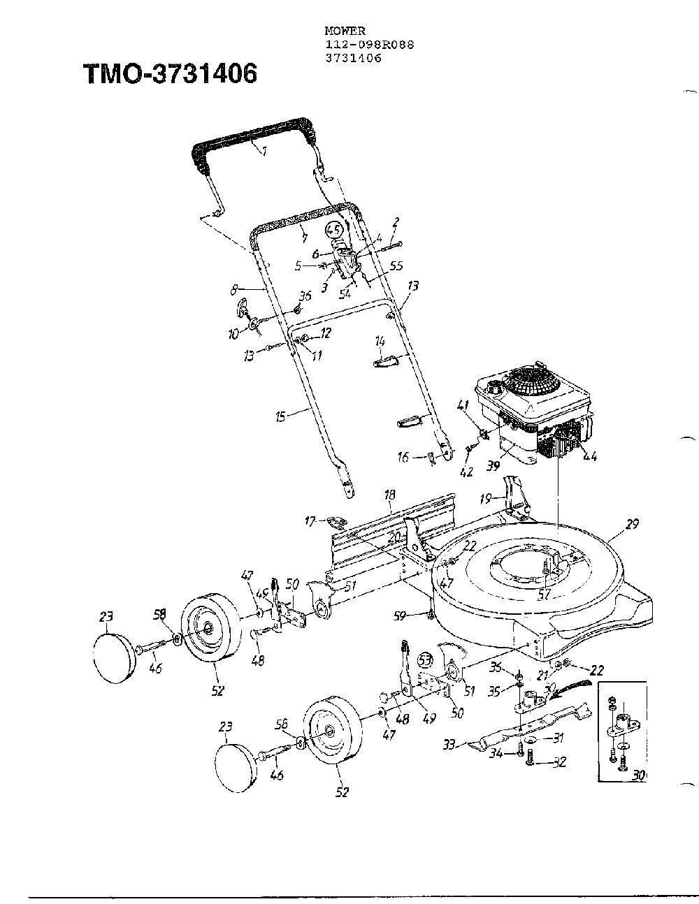 Mower Diagram and Parts List for 3731406  MTD Lawn Mower