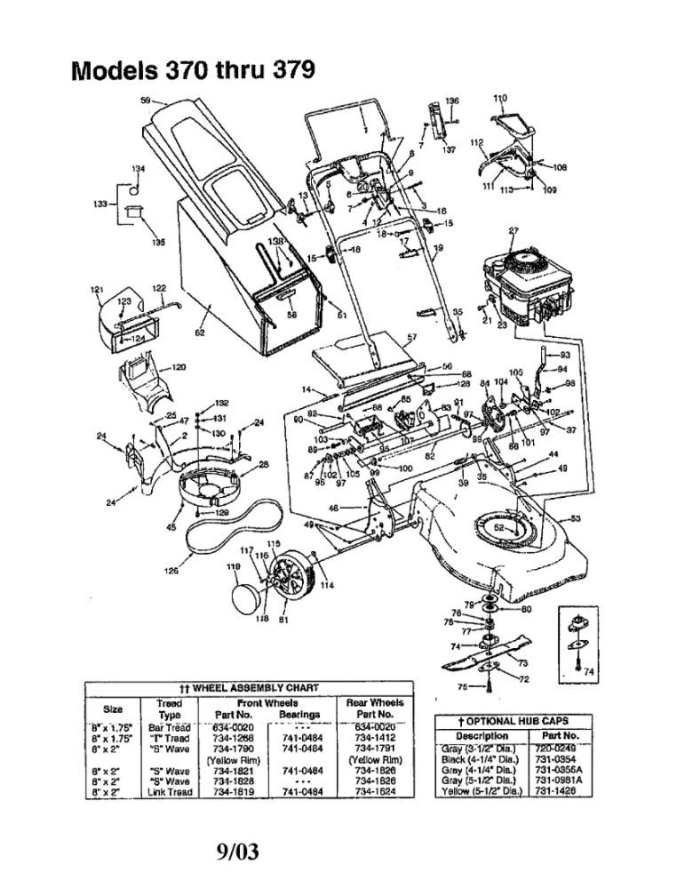 Deck - Bag - Wheel 1 Diagram and Parts List for 370  MTD Lawn Mower