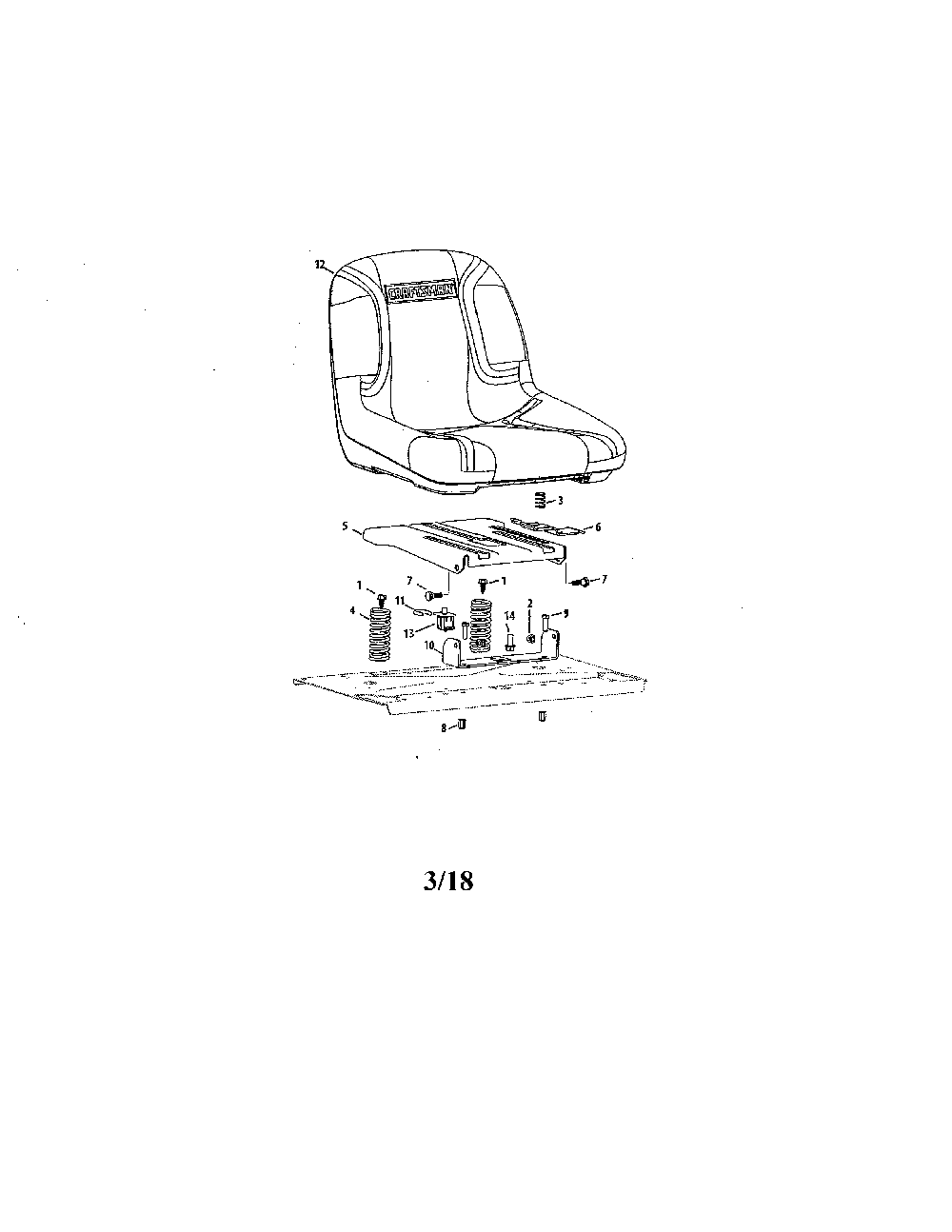 Seat Diagram and Parts List for 17AKCACT099  MTD Lawn Mower