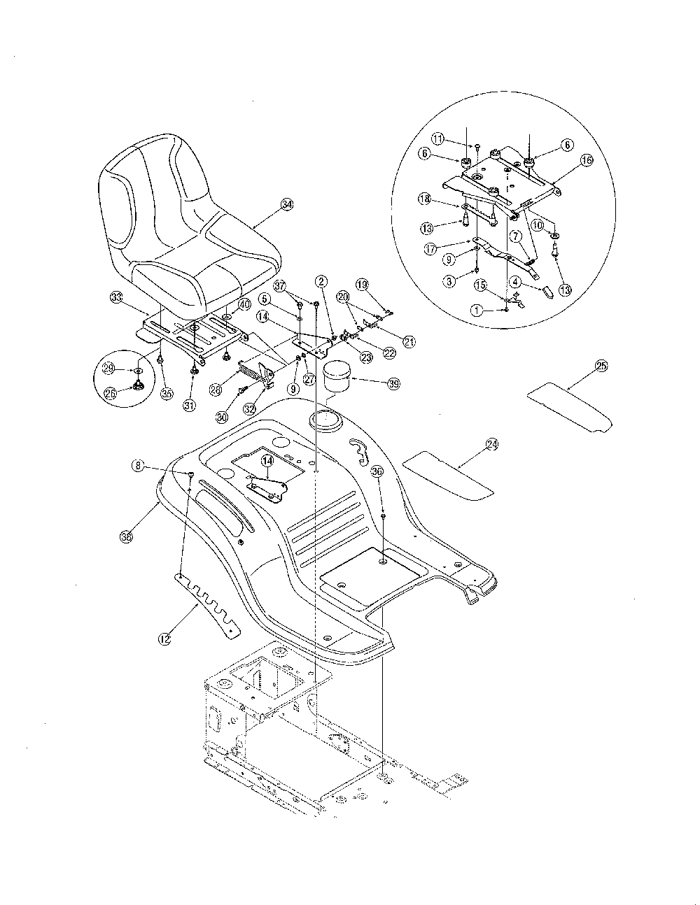 Seat & fender Diagram and Parts List for 13RN771H729  MTD Lawn Tractor