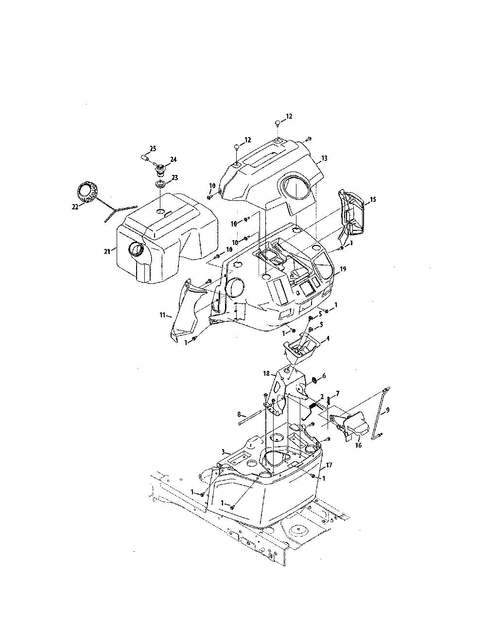 Fuel tank/bumper Diagram and Parts List for 13BQA1ZT099  MTD Lawn Tractor