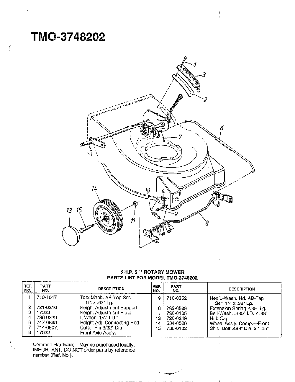 21" rotary mower page 2 Diagram and Parts List for 3748202  MTD Lawn Mower