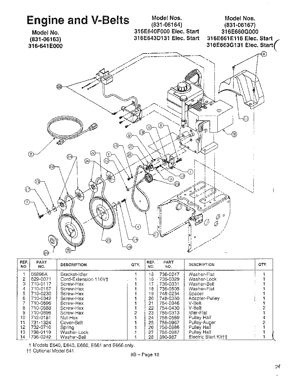 Engine and v-belts page 3 Diagram and Parts List for 3525302  MTD Snow Blower