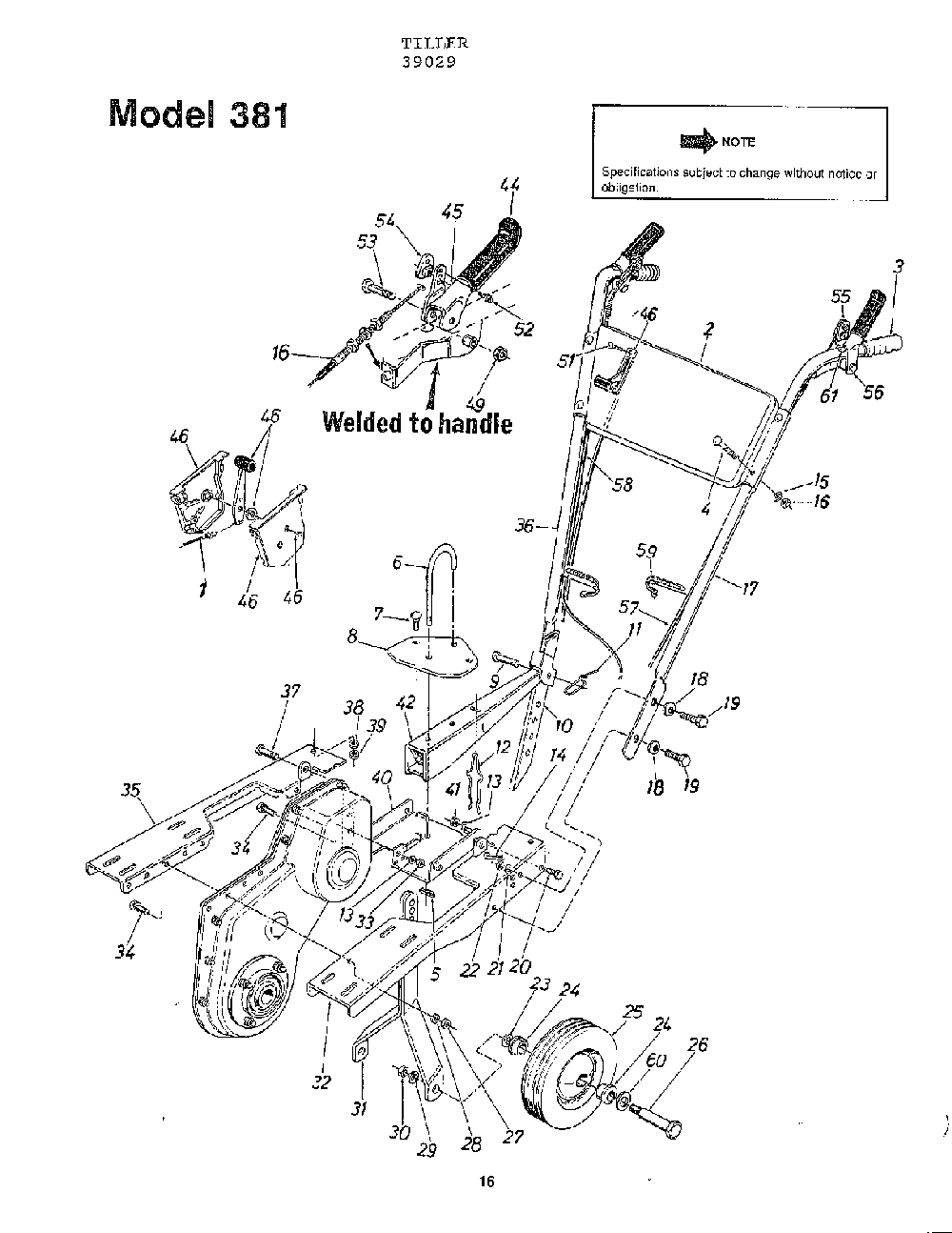 Tiller Diagram and Parts List for 39029  MTD Tiller