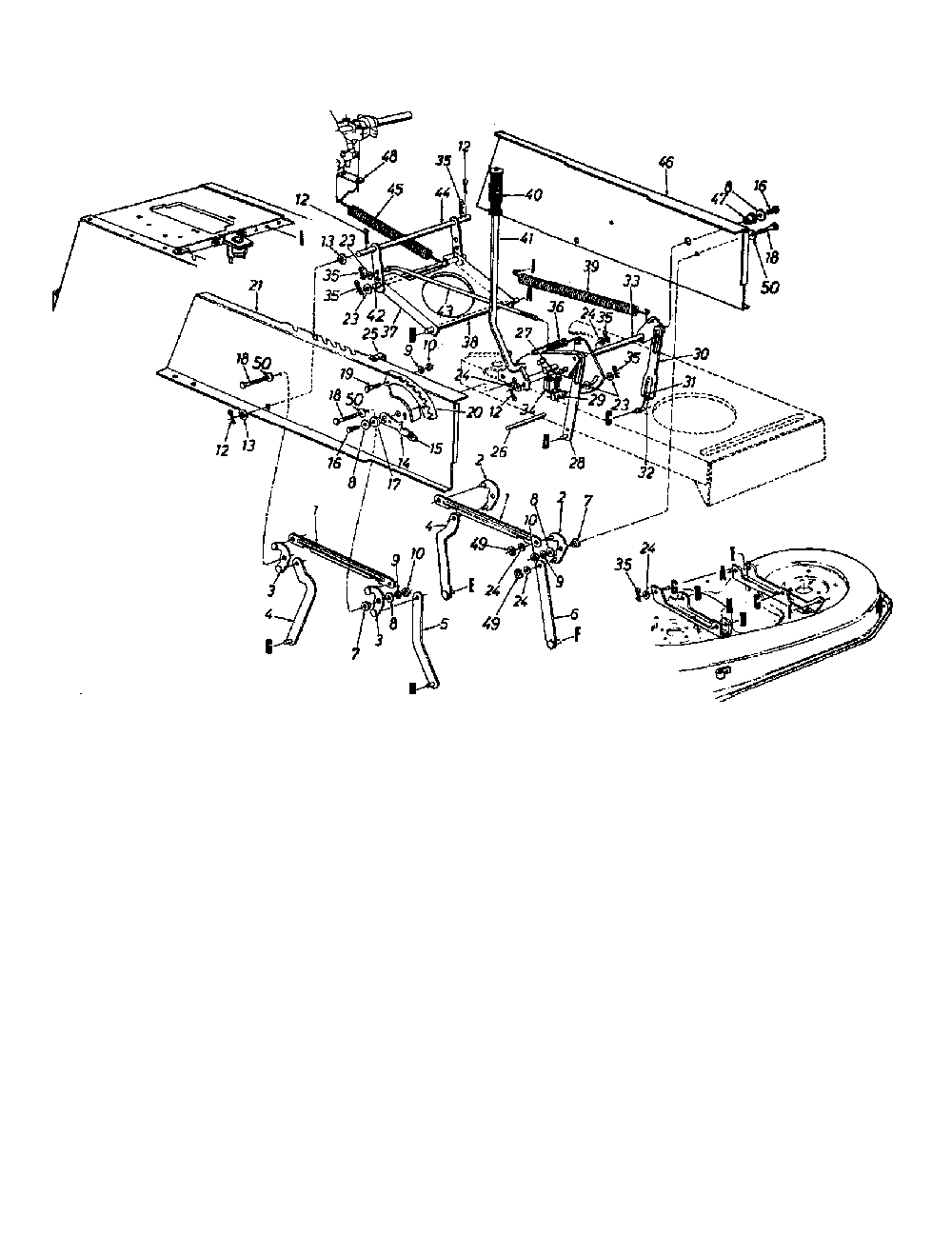 Deck lift and hanger assembly Diagram and Parts List for 13AH665F020  MTD Lawn Tractor