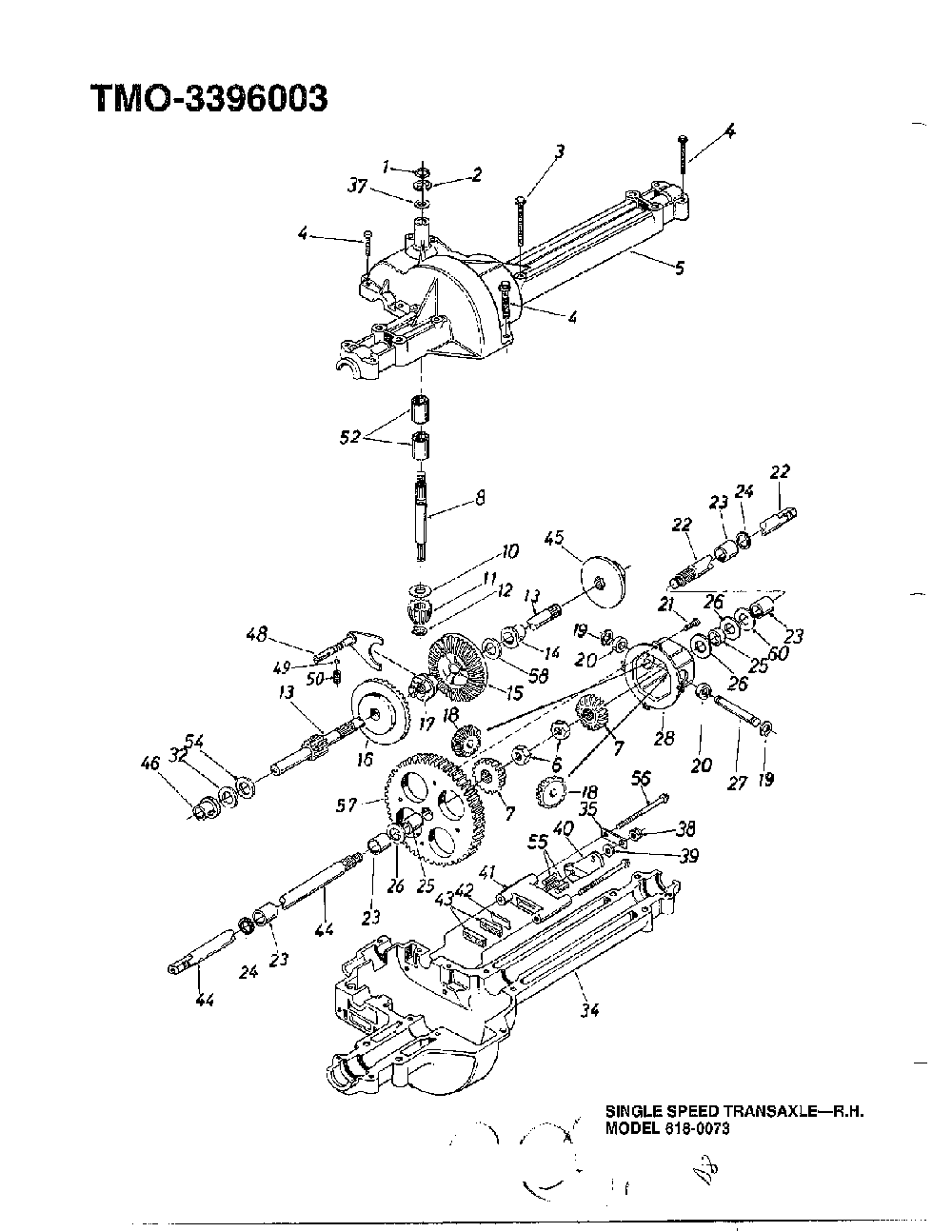 Single speed transaxle-r Diagram and Parts List for 3396003  MTD Lawn Tractor