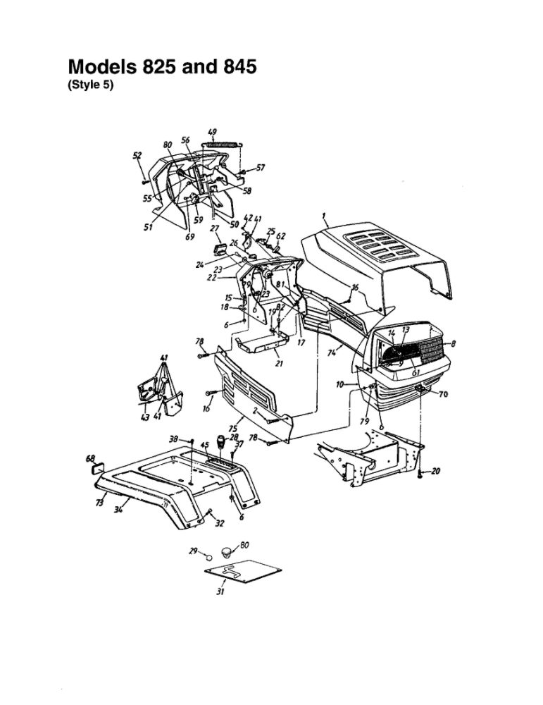 Hood/Grille 4 Diagram and Parts List for 820 THRU 829 MTD Lawn Tractor