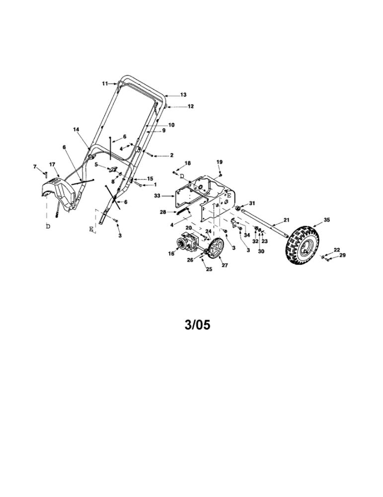 Wheel Assembly/Handle/Drive Control Diagram and Parts List for 31A-3BAD762  MTD Snow Blower