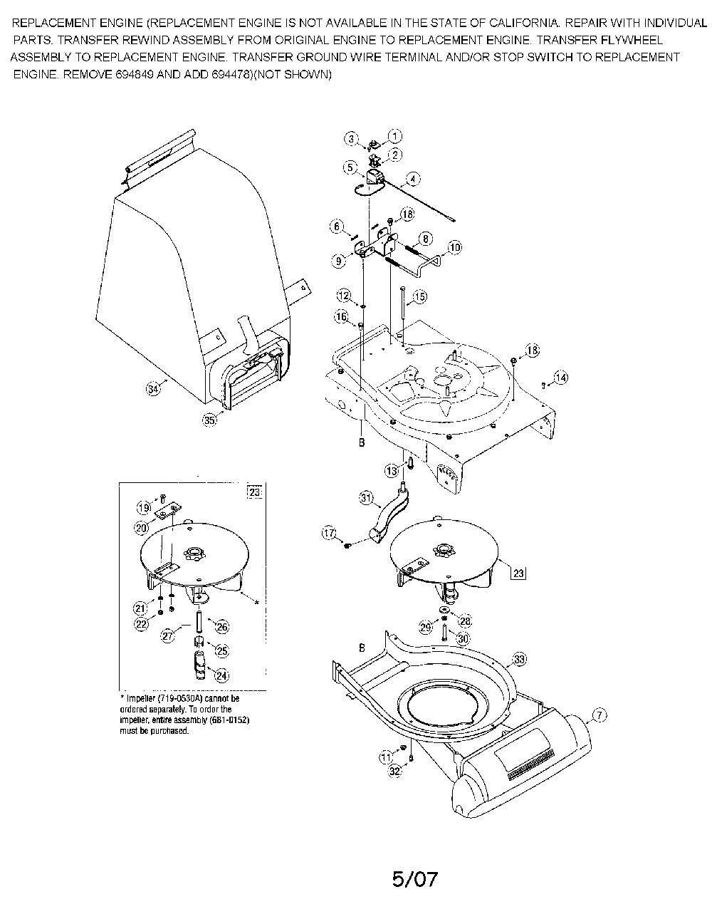 Bag/impeller/housing Diagram and Parts List for 24A030E099  MTD Leaf Blower / Vacuum