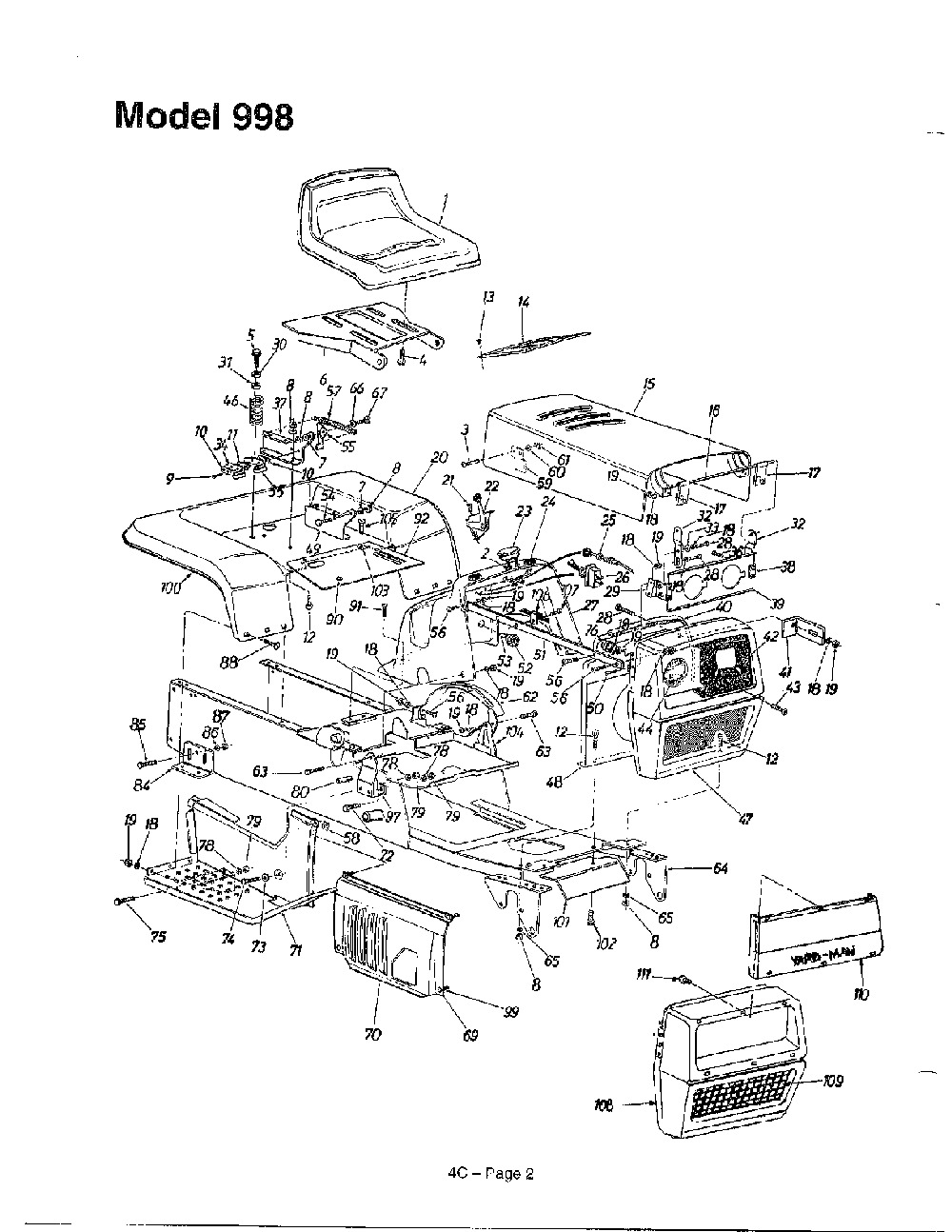 Hydrostatic tractor Diagram and Parts List for 144-998-401  MTD Lawn Tractor