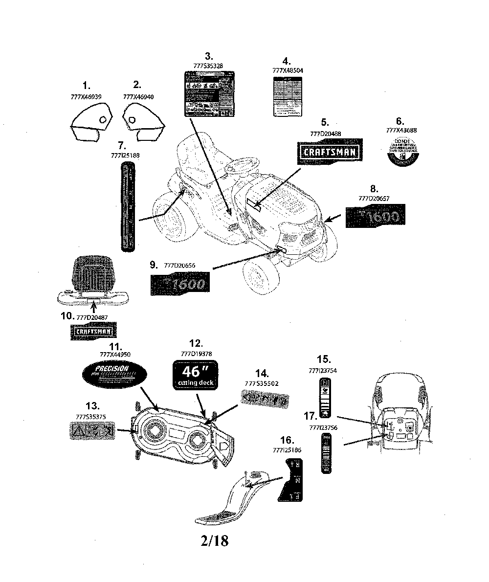 Decals Diagram and Parts List for 13BL78XT099  MTD Lawn Tractor