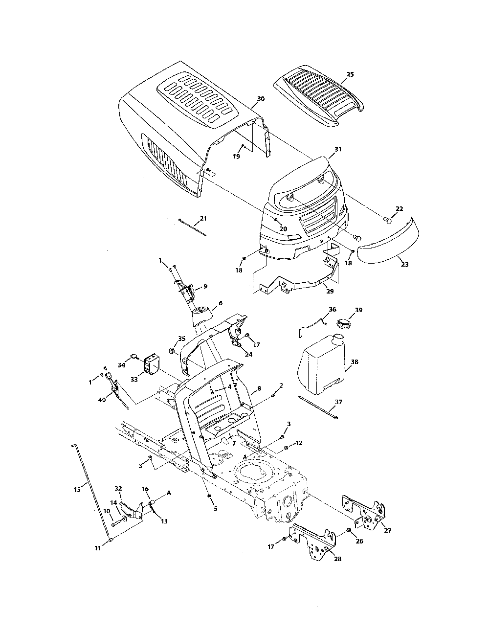 5 style hood Diagram and Parts List for 769-05404  MTD Lawn Tractor