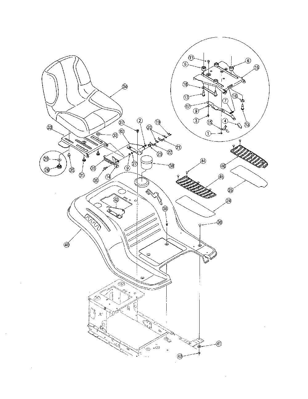 Seat & fender Diagram and Parts List for 13AJ791G731  MTD Lawn Tractor