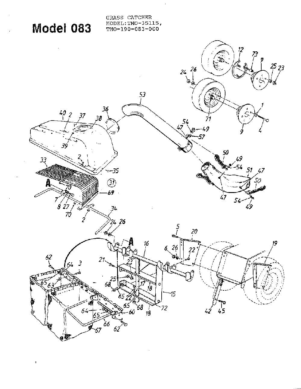 Grass collector Diagram and Parts List for 35115  MTD Leaf Blower / Vacuum