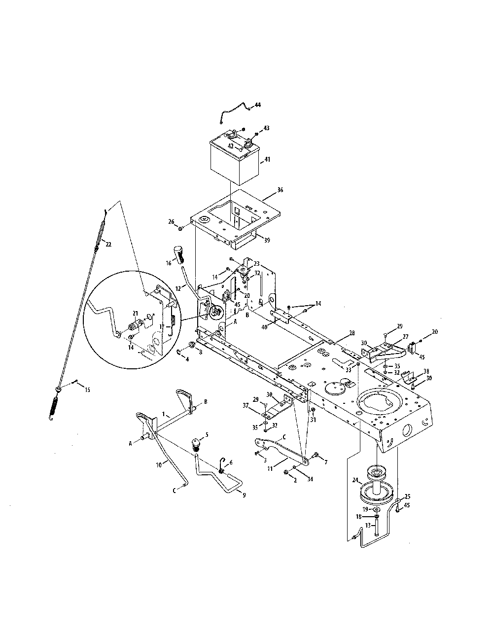 Battery/frame Diagram and Parts List for 13AL78ST299  MTD Lawn Tractor