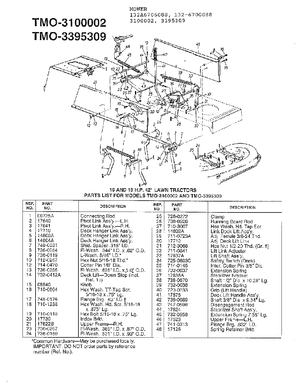 16/18hp 42" lawn tractors page 6 Diagram and Parts List for 3395705  MTD Lawn Tractor