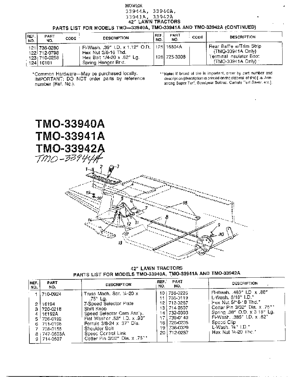 42" lawn tractor Diagram and Parts List for 33942A  MTD Lawn Tractor