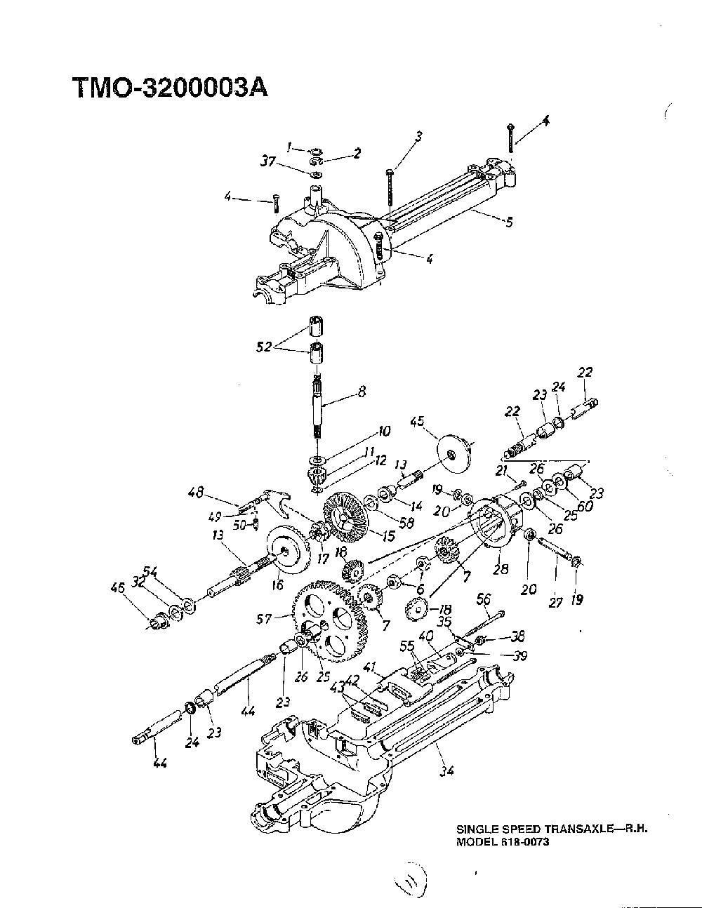 Single speed transaxle Diagram and Parts List for 3200003A  MTD Lawn Tractor