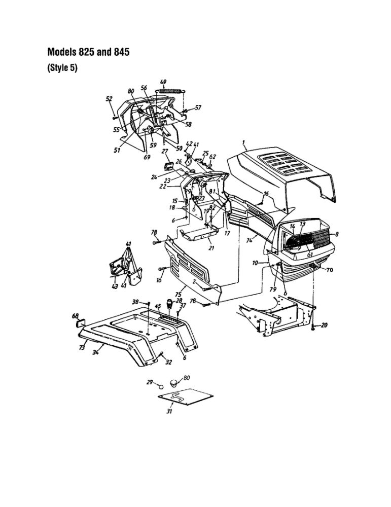 Hood/Grille 9 Diagram and Parts List for 820 THRU 829 MTD Lawn Tractor