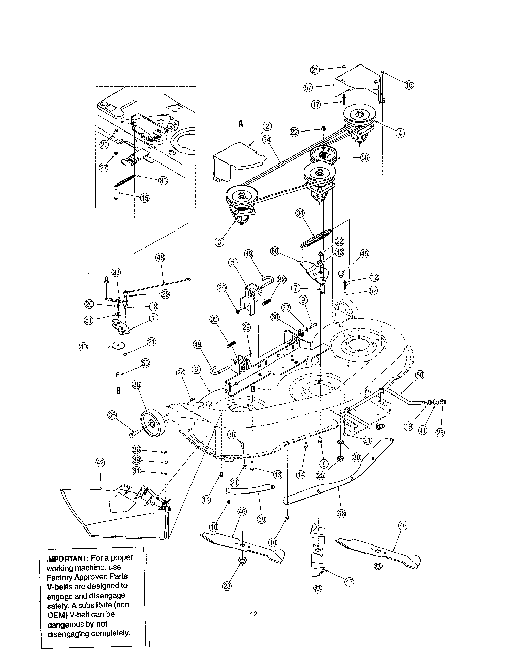 46" deck Diagram and Parts List for 13AR606P730  MTD Lawn Tractor