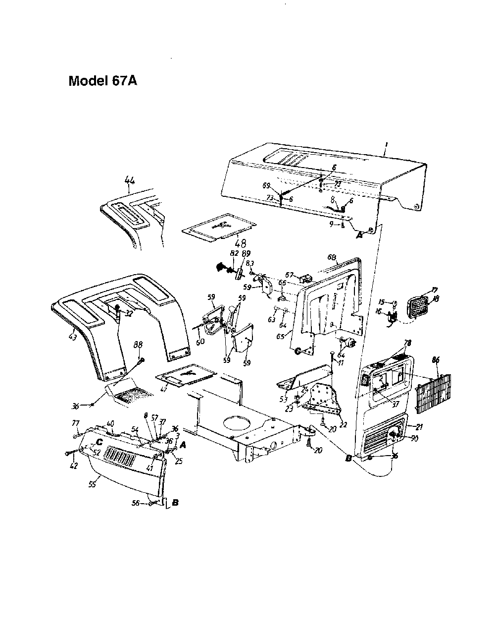 Hood - model 67a Diagram and Parts List for 13AQ675G062  MTD Lawn Tractor