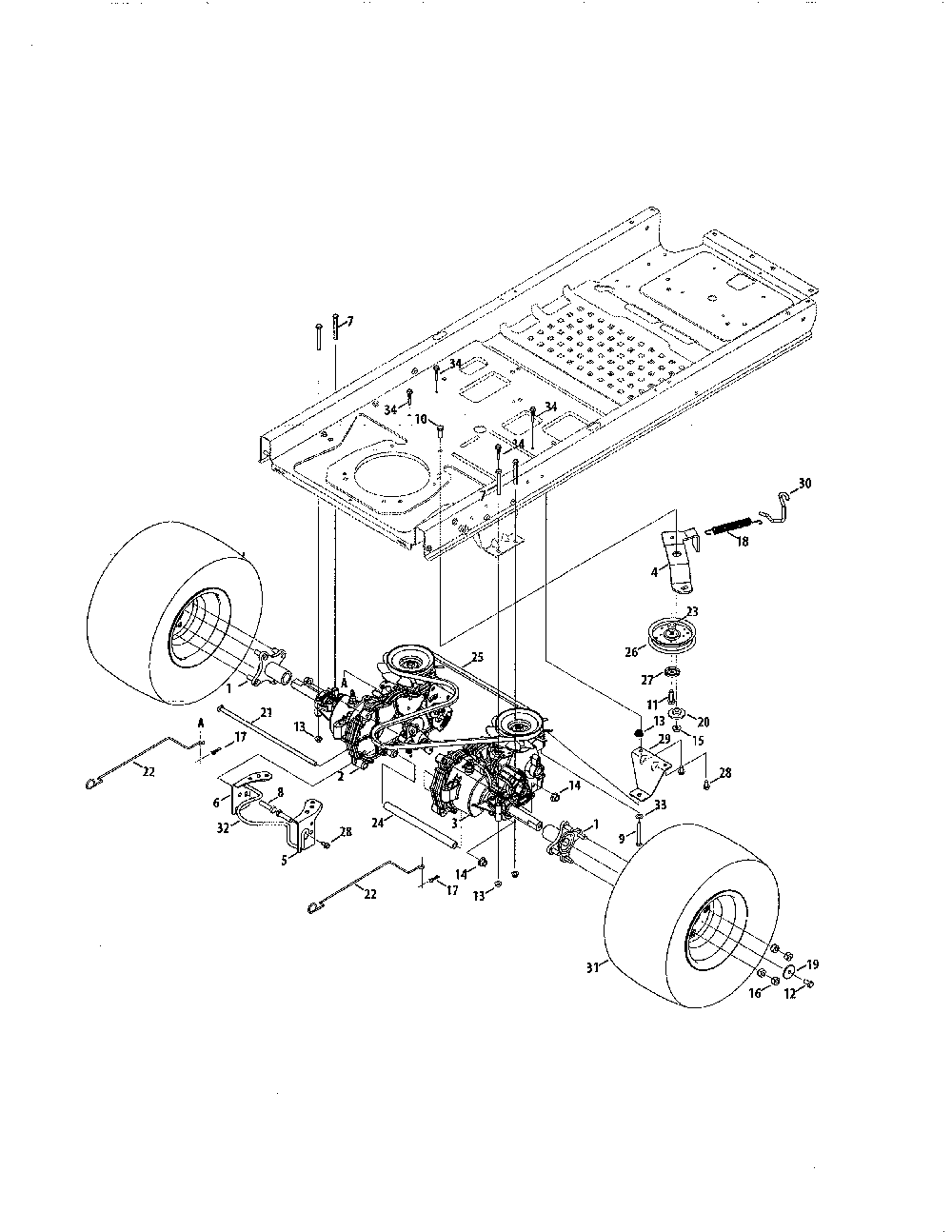 Transmission Diagram and Parts List for 17ARCBDQ099  MTD Lawn Tractor