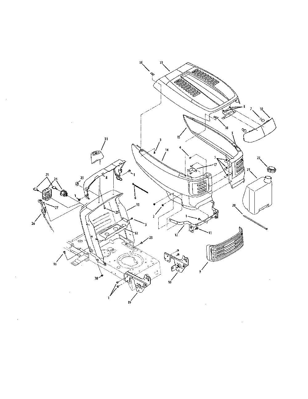 T style hood Diagram and Parts List for 769-05404  MTD Lawn Tractor