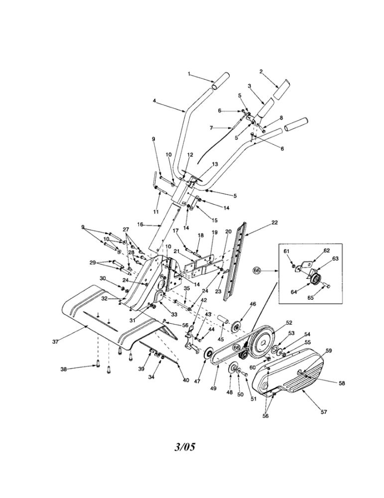 Handles/Tine Shield Diagram and Parts List for 330  MTD Tiller