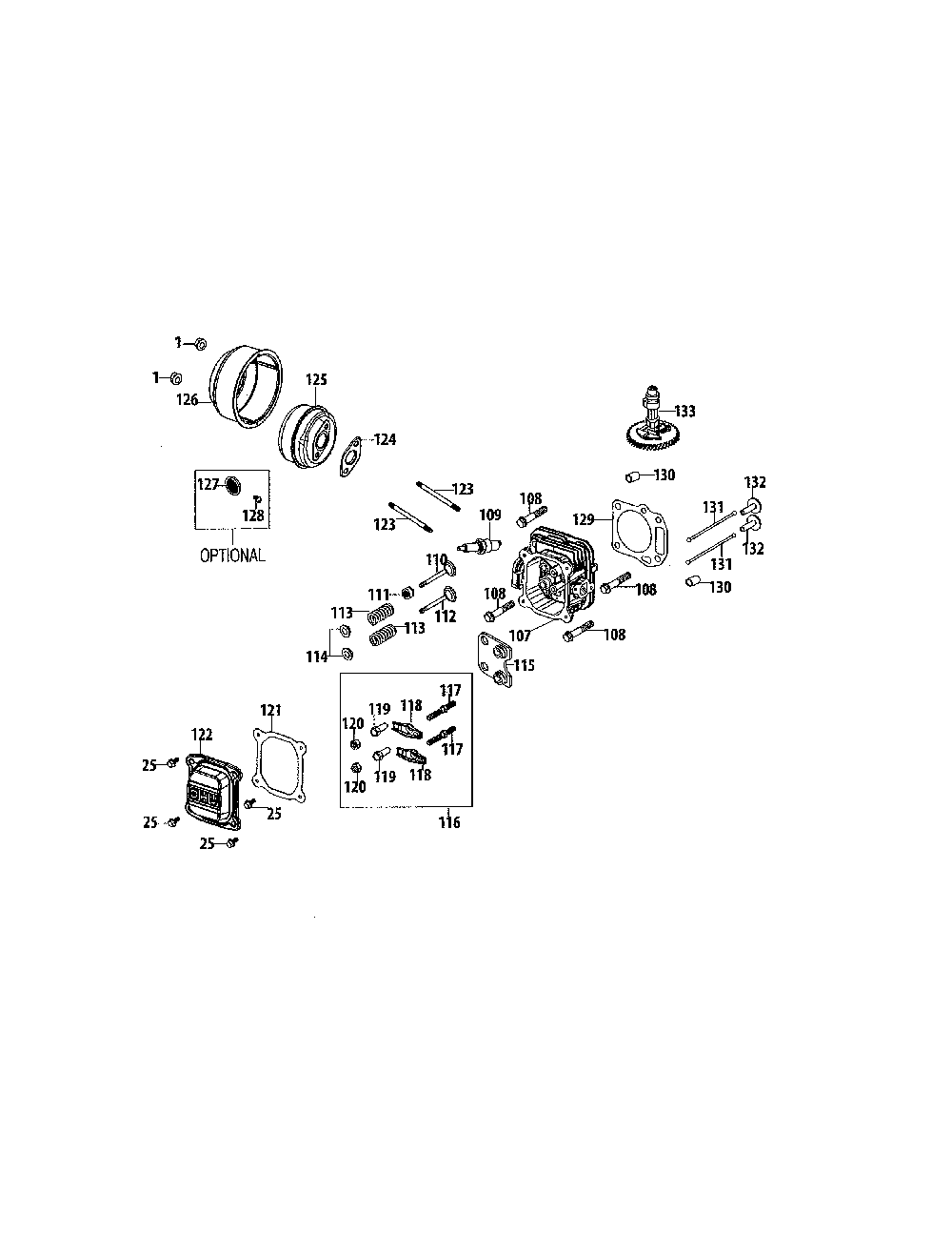 Cylinder head Diagram and Parts List for 25B-55J1799  MTD Edger