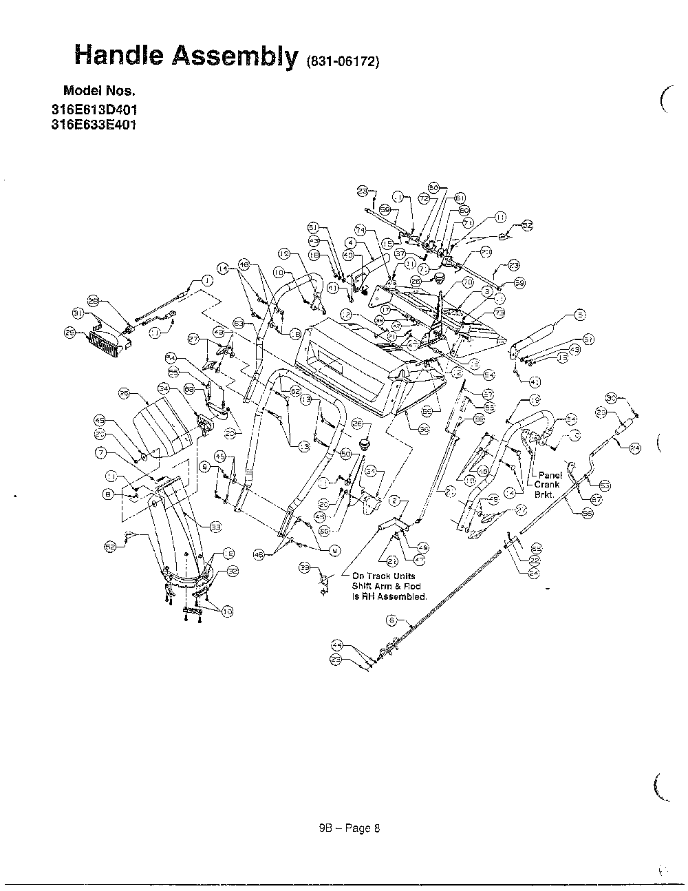 Handle Diagram and Parts List for 3525302  MTD Snow Blower