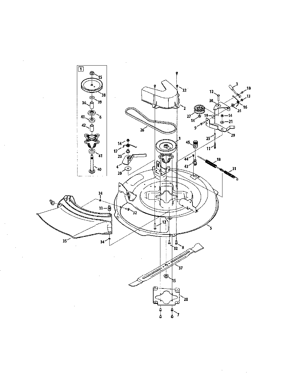 Deck/spindle pulley Diagram and Parts List for 13A726JD299  MTD Lawn Tractor