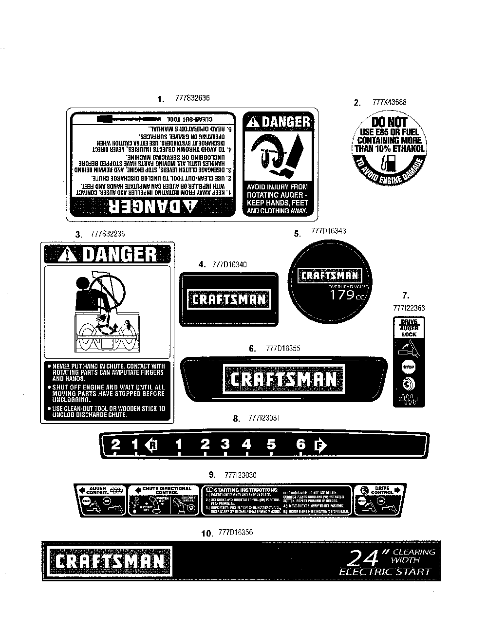 Decals Diagram and Parts List for 31AS62EE799  MTD Snow Blower
