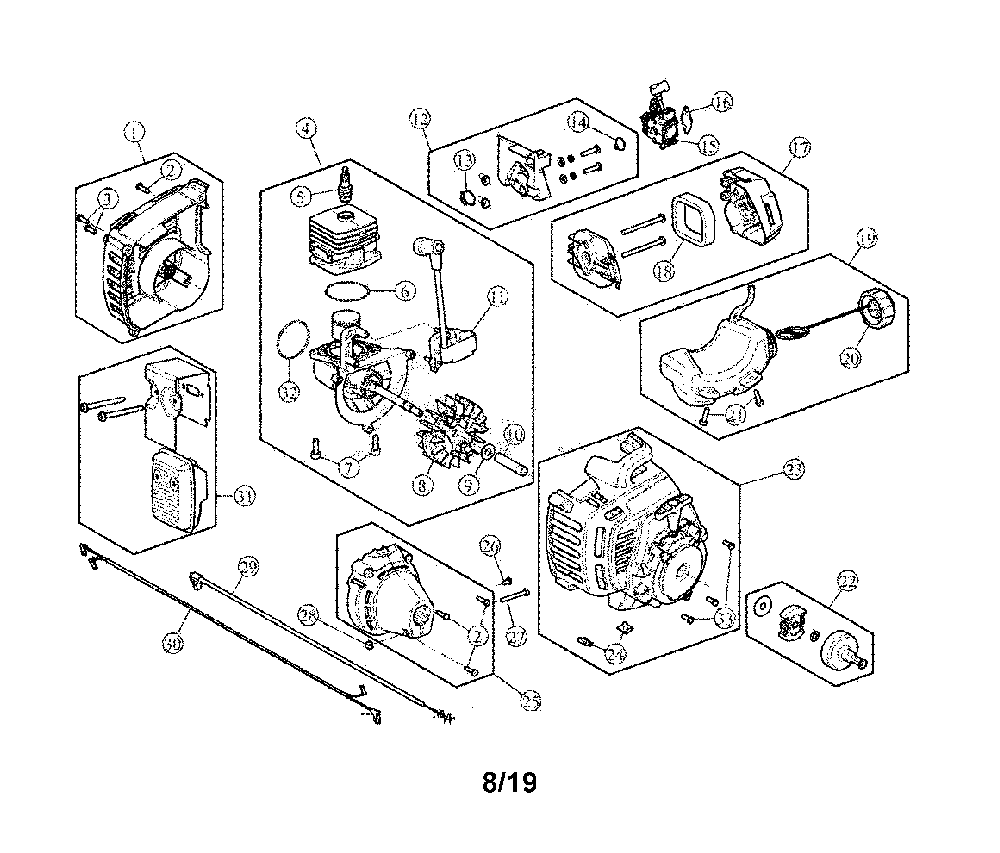 Engine assembly Diagram and Parts List for 41ADZ20C791  MTD Trimmer
