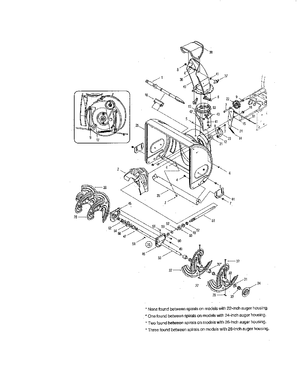 Auger gearbox and housing Diagram and Parts List for 31AE6LFG700  MTD Snow Blower