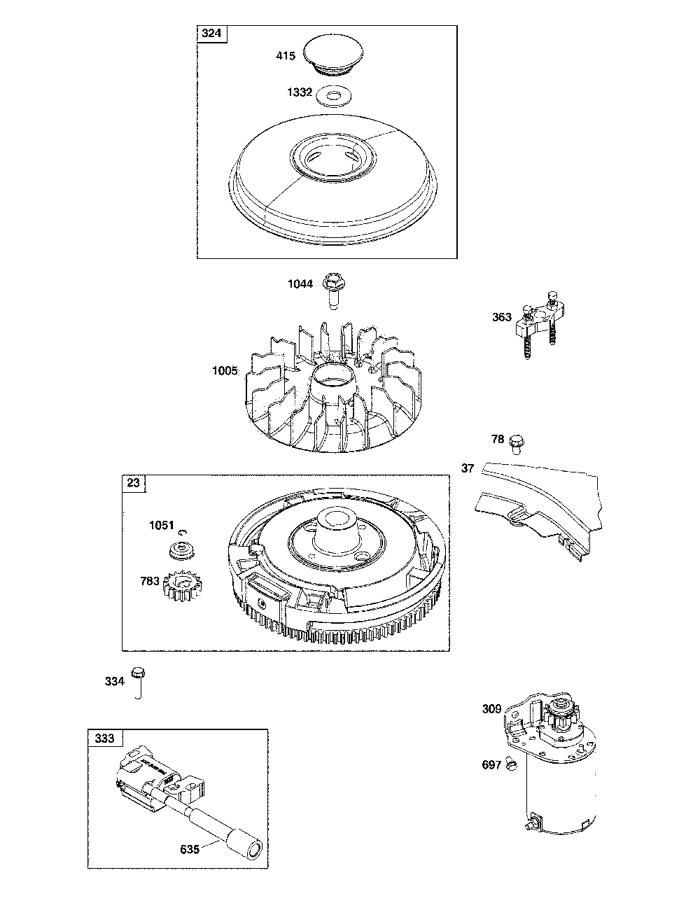 Flywheel/ignition/starter Diagram and Parts List for 13AL79XT093  MTD Lawn Tractor