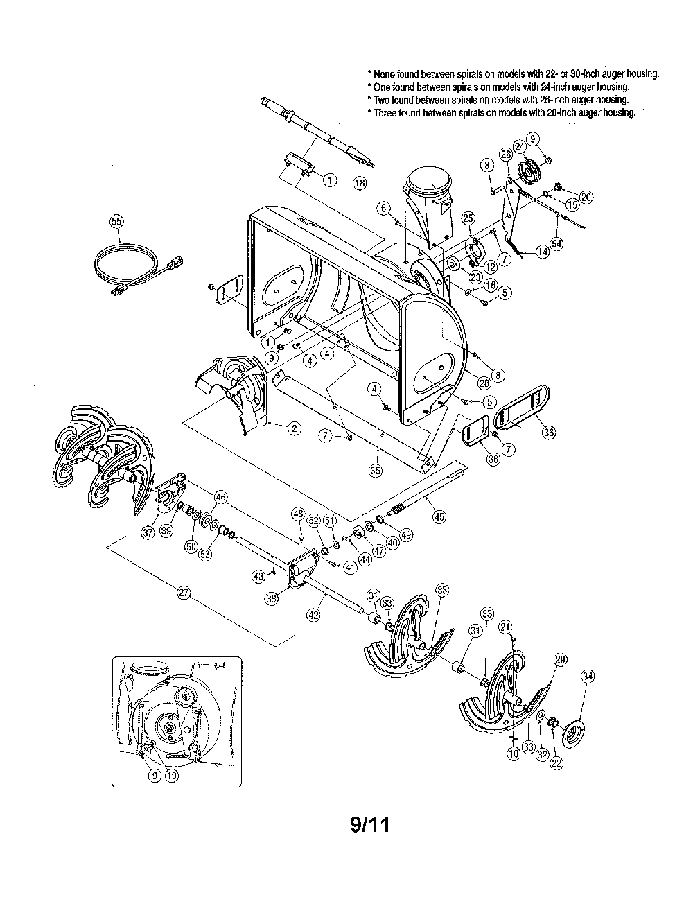 Auger & housing Diagram and Parts List for 31AE6GKH730  MTD Snow Blower
