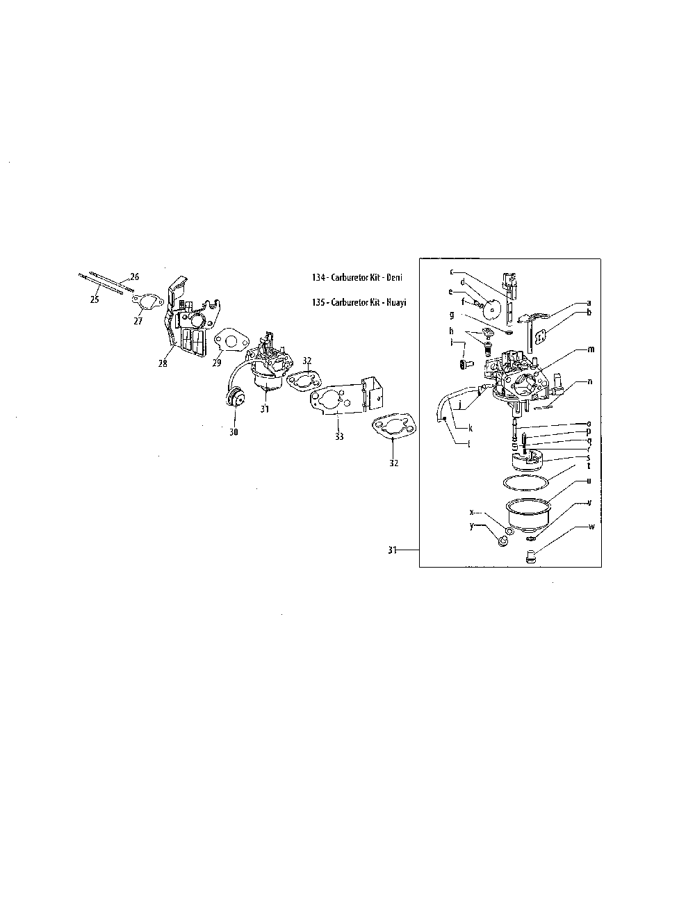 Carburetor Diagram and Parts List for 31AS63TF799  MTD Snow Blower