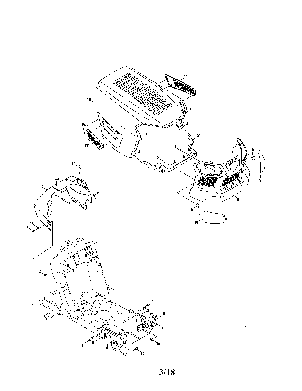 Hood/grill Diagram and Parts List for 13AL79XS099  MTD Lawn Tractor