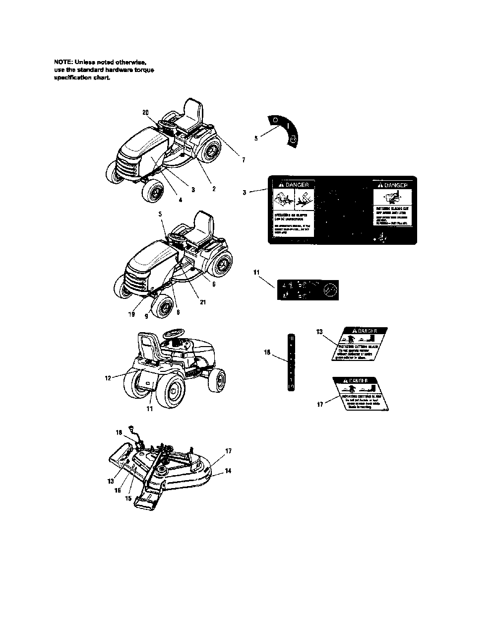 Decals Diagram and Parts List for PGT9500  MTD Lawn Tractor