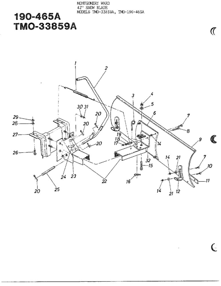 42-Inch Snow Blade 1 Diagram and Parts List for 33859A  MTD Snow Blower