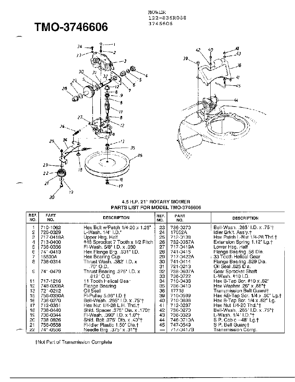4.5hp 21" rotary mower page 4 Diagram and Parts List for 3746606  MTD Lawn Mower