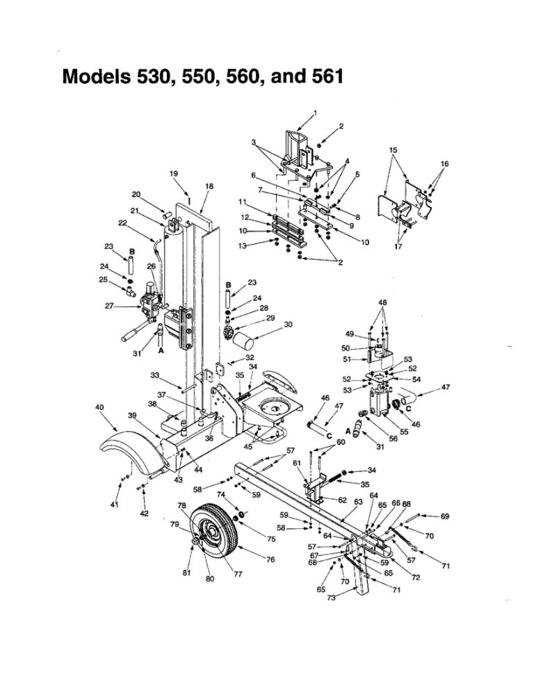 Frame/Hydraulic Cylinder/Wheel 2 Diagram and Parts List for 530  MTD Log Splitter