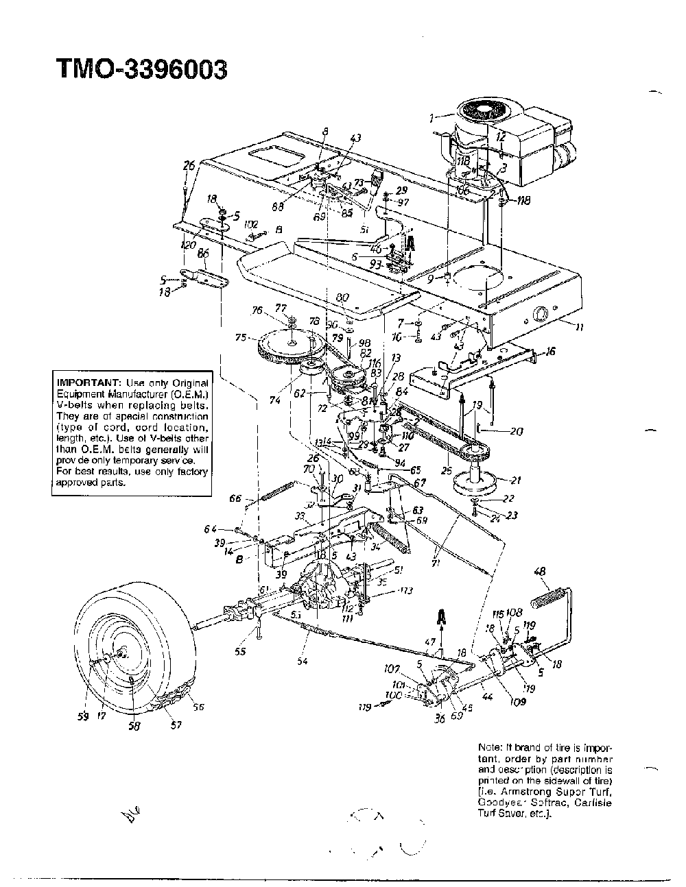 12.5hp 42" lawn tractor Diagram and Parts List for 3396003  MTD Lawn Tractor